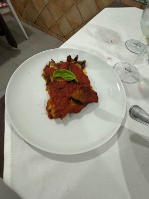 Vegan eggplant Parmesan! Rich & delicious! at Ristorante La Forgia Maurizio - 9852 Vulcano Home Restaurant in Vulcano