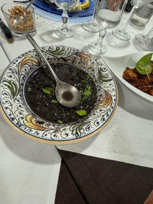 Black beans, simple and good side dish to complement the rest of the meal. at Ristorante La Forgia Maurizio - 9852 Vulcano Home Restaurant in Vulcano