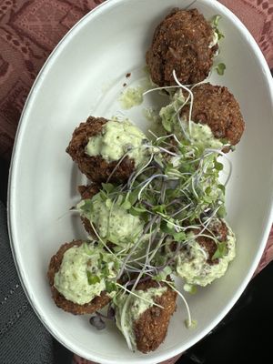These reminded me of a Peruvian falafel, protein rich , flavorful vegan option. I really liked the sauce but next time I will get more to dip them in.   at Tantay in Lansing