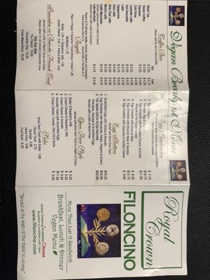 Vegan breakfast menu   at Filoncino Cafe  in Red Bank