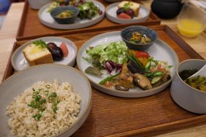 Japanese-style vegan breakfast at Hotel Mazarium in Morioka