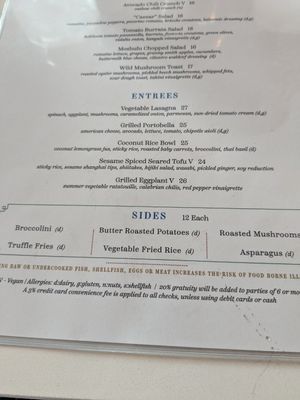 Part of vegetarian menu at Moshulu in Philadelphia