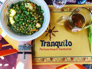 green peas,    green  peace at Tranquilo in Santorini