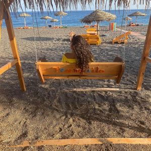 the  beach at Tranquilo in Santorini
