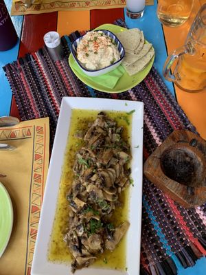 fried mushroom and spicy feta dip! at Tranquilo in Santorini