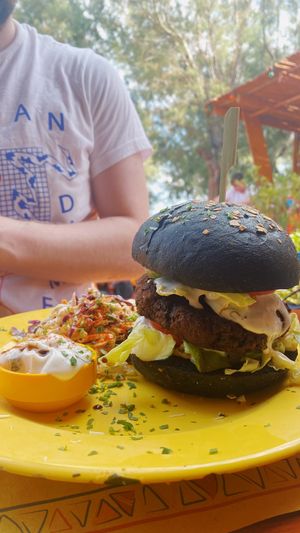 Vegan burger at Tranquilo in Santorini