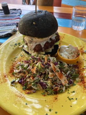 Veggie Burger (vegan)  at Tranquilo in Santorini