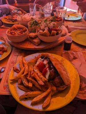 Falafel in pitta and Greek Thali at Tranquilo in Santorini