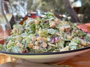 Ate some before photo - a volcano of (vegan) Cæsar Salad  at Tranquilo in Santorini