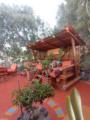 Lounge chairs at Tranquilo in Santorini