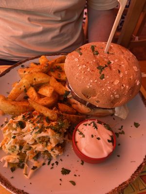 Vegan burger   at Tranquilo in Santorini