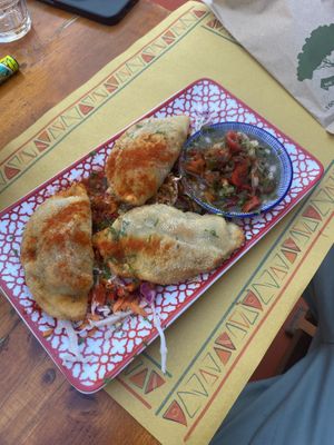 empanadas ( vegan ) & quinoa boats ( vegan )   at Tranquilo in Santorini