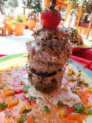 The veggie  tower at Tranquilo in Santorini