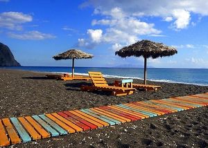 perissa  beach at Tranquilo in Santorini