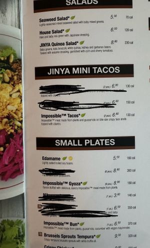 Some of the vegan menu items   at JINYA Ramen Bar in Canoga Park