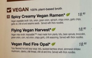Vegan ramen options  at JINYA Ramen Bar in Canoga Park