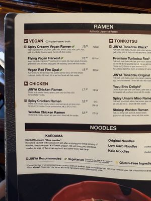 Ramen Menu  at JINYA Ramen Bar in Canoga Park