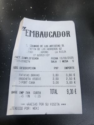 Ticket  at El Embaucador in Logrono