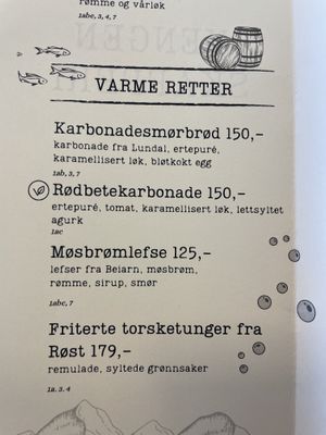 Vegan option on menu  at Jektefartsmuseet in Bodo
