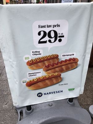 the vegan hot dogs are only available in very few narvesen stores  at Narvesen Karl Johan in Oslo