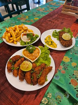 Vegan starters like fries, fish fry, golden fried prawns - all plant-based at Ubuntu Eat in Phuket