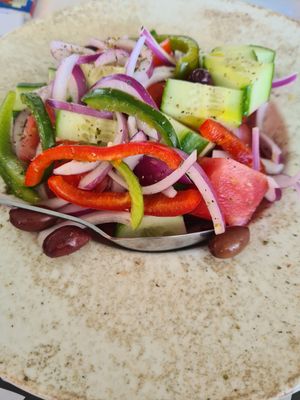 Tomato and cucumber salad at Kalomirakis Tavern in Crete