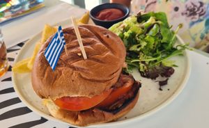 Vegan burger at Kalomirakis Tavern in Crete