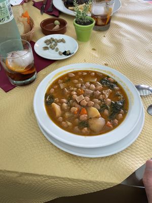Chickpeas, boletus, spinach and potato stew  at El Ventorillero in Jimena De La Frontera
