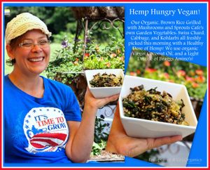 Hempy Hungry Vegan: Organic Brown Rice with Mushrooms and Sprout's own Garden Vegetables: Swiss Chard, Cabbage & Kohlrabi all picked this morning! They use Organic Virgin Coconut Oil, a Light Drizzle of Bragg's Aminos and a Healthy Dose of Hemp!  at Sprouts Cafe in Gastonia