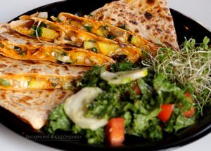 Today's special is our Veggie Quesadilla! Seasoned, Organic Veggies including Garden Fresh yellow Squash, Zucchini, Bell Peppers, Egg Plant, Yellow Onion & Cabbage in a big, Sundried Tomato Tortilla with Cheddar, Mozzarella, and Chipotle Aioli!  at Sprouts Cafe in Gastonia