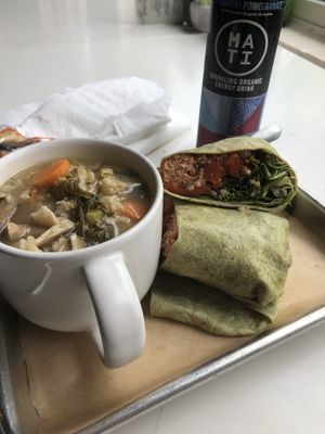 Savory veggie wrap and soup  at Sprouts Cafe in Gastonia