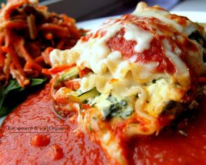 Vegetarian, Gluten Free Tinkyáda Rice Pasta Lasagna Rolls filled with Organic Carrots, Zucchini, Mozzarella, Romano, and Ricotta Cheeses, Kale and a homemade Marinara Sauce!  at Sprouts Cafe in Gastonia