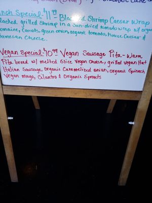 Menu board at Sprouts Cafe in Gastonia