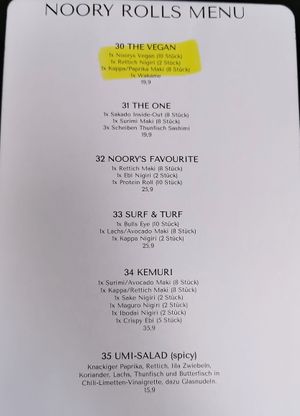 Menu Sushi 2 (vegan options highlighted)  at Noory in Hamburg