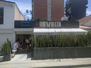 Outside of La Revuelta at La Revuelta in Medellin