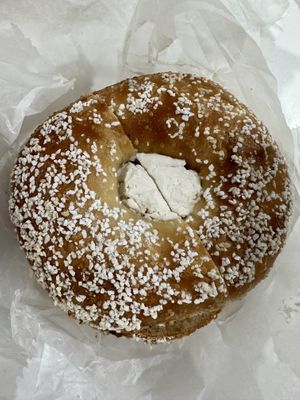 Toasted salt with tofu plain cream cheese  at Bagel Boss in Yaphank
