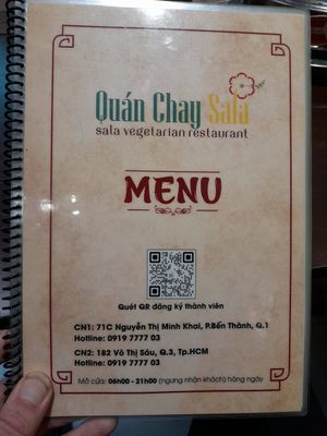Menu at Sala - Võ Thị Sáu in Ho Chi Minh City
