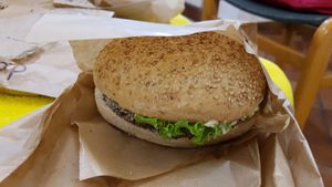 Mushroom burger at Universo Vegano in Rome