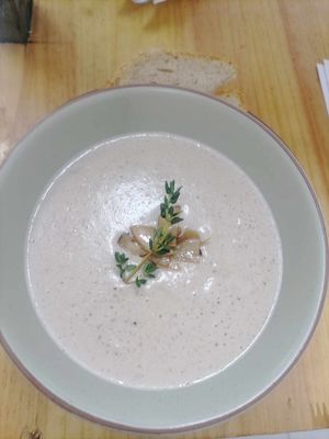 Vegan mushroom soup at ETHOS Wholefood Cafe & Shala in Koh Phangan