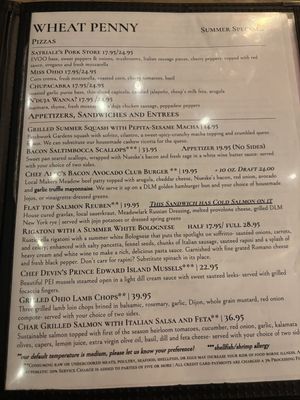 Menu page 1  at Wheat Penny Oven and Bar in Dayton