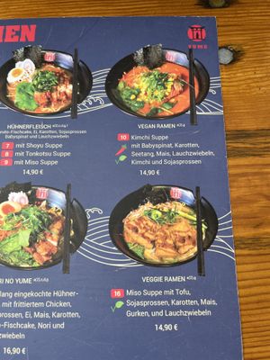 Menu for vegan and vegetarian    at Yume Ramen Hamburg in Hamburg