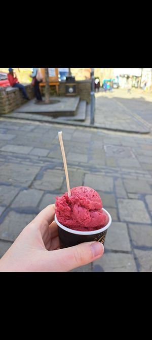 Raspberry sorbet at Parisella's Ice Cream Parlour in Conwy