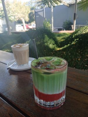 Strawberry iced matcha latte at Local Customs in Adamstown