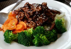 Teriyaki beef at Veggie House in Los Angeles