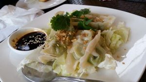 Steamed dumplings at Veggie House in Los Angeles