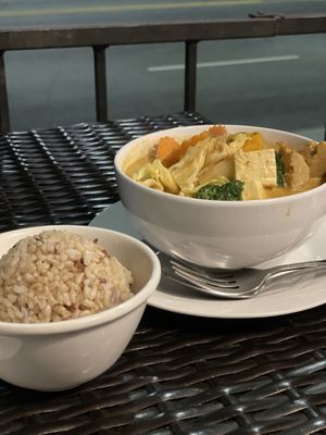 Yellow curry with some brown rice why not :) at Veggie House in Los Angeles