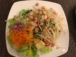 Spicy papaya salat- yummy at Veggie House in Los Angeles