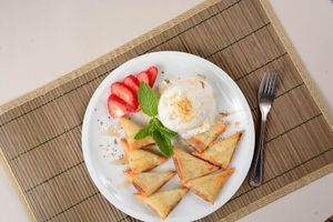 Fried Banana with Coconut Ice cream  at Veggie House in Los Angeles