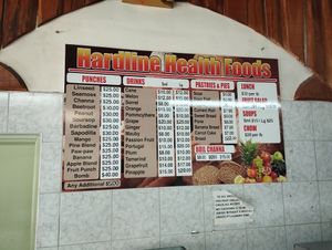 Menu (part of it) at Hardline Vegetarian Health Foods in Port Of Spain