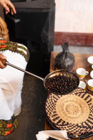 Roasting Raw Green Coffee Beans at Lion of Judah - Ethiopian American Cuisine in Valdosta